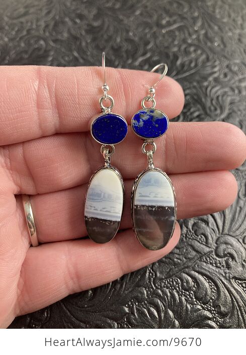 Natural Oregon Owyhee Blue Opal and Lapis Lazuli Crystal Stone Jewelry Earrings - #YaLUqizhD4s-2