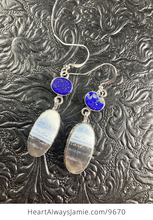Natural Oregon Owyhee Blue Opal and Lapis Lazuli Crystal Stone Jewelry Earrings - #YaLUqizhD4s-4
