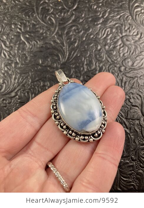 Natural Oregon Owyhee Blue Opal Crystal Stone Jewelry Pendant - #60NsXmKM5C4-3