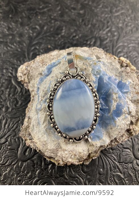Natural Oregon Owyhee Blue Opal Crystal Stone Jewelry Pendant - #60NsXmKM5C4-1