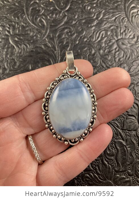 Natural Oregon Owyhee Blue Opal Crystal Stone Jewelry Pendant - #60NsXmKM5C4-2