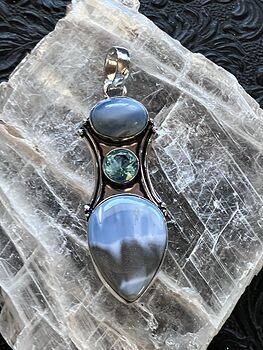 Natural Owyhee Blue Opal and Faceted Topaz Crystal Stone Jewelry Pendant #ZTLZi9qTfvk