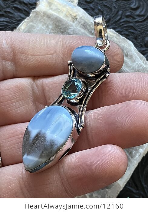 Natural Owyhee Blue Opal and Faceted Topaz Crystal Stone Jewelry Pendant - #ZTLZi9qTfvk-4