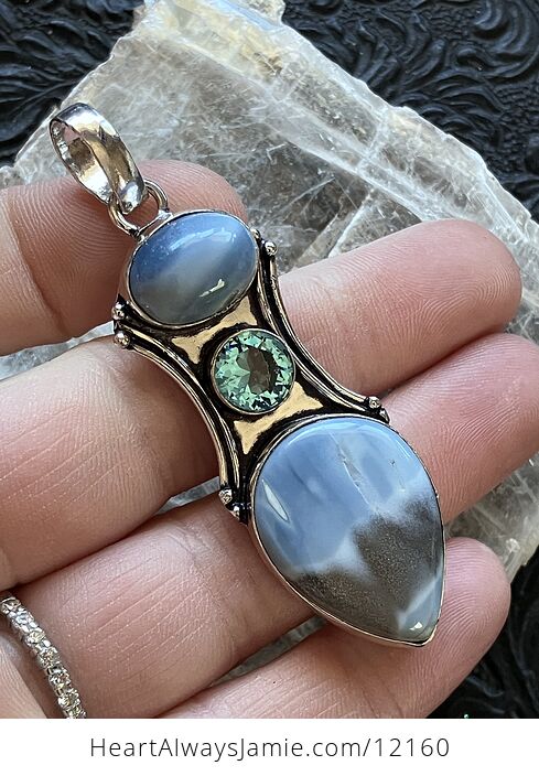 Natural Owyhee Blue Opal and Faceted Topaz Crystal Stone Jewelry Pendant - #ZTLZi9qTfvk-3