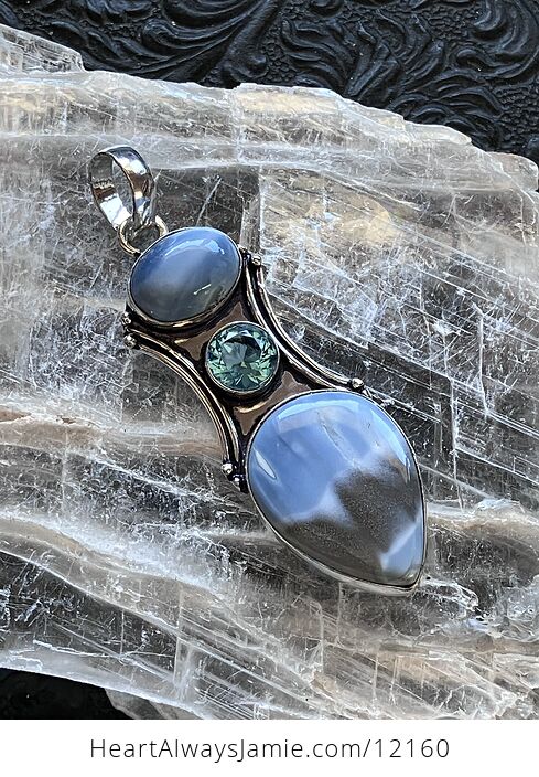 Natural Owyhee Blue Opal and Faceted Topaz Crystal Stone Jewelry Pendant - #ZTLZi9qTfvk-6