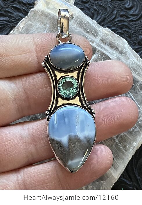 Natural Owyhee Blue Opal and Faceted Topaz Crystal Stone Jewelry Pendant - #ZTLZi9qTfvk-2