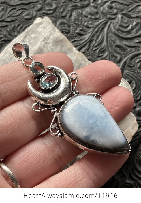 Natural Owyhee Blue Opal and Faceted Topaz Witchy Mustic Lunar Crystal Stone Jewelry Pendant - #roy0liXZNsc-3