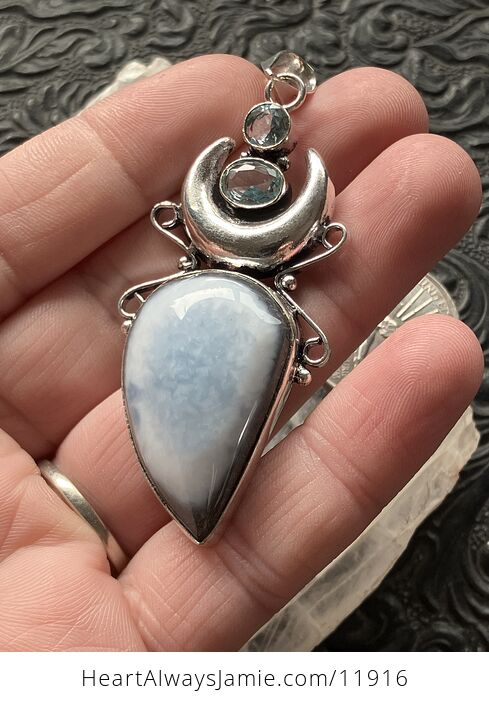 Natural Owyhee Blue Opal and Faceted Topaz Witchy Mustic Lunar Crystal Stone Jewelry Pendant - #roy0liXZNsc-4