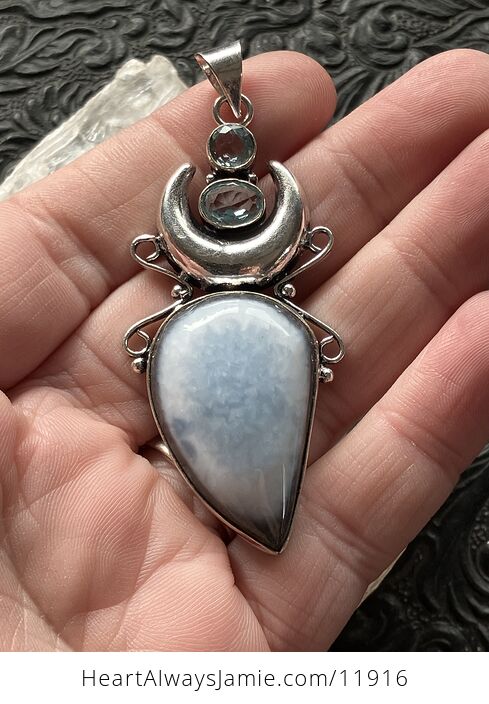 Natural Owyhee Blue Opal and Faceted Topaz Witchy Mustic Lunar Crystal Stone Jewelry Pendant - #roy0liXZNsc-2
