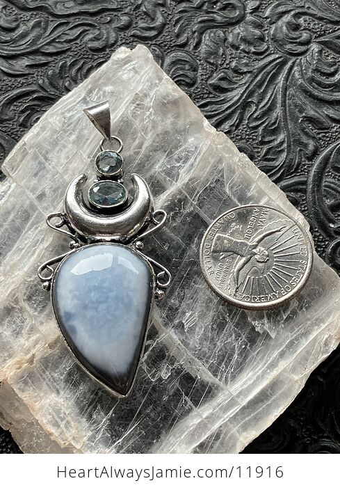 Natural Owyhee Blue Opal and Faceted Topaz Witchy Mustic Lunar Crystal Stone Jewelry Pendant - #roy0liXZNsc-6