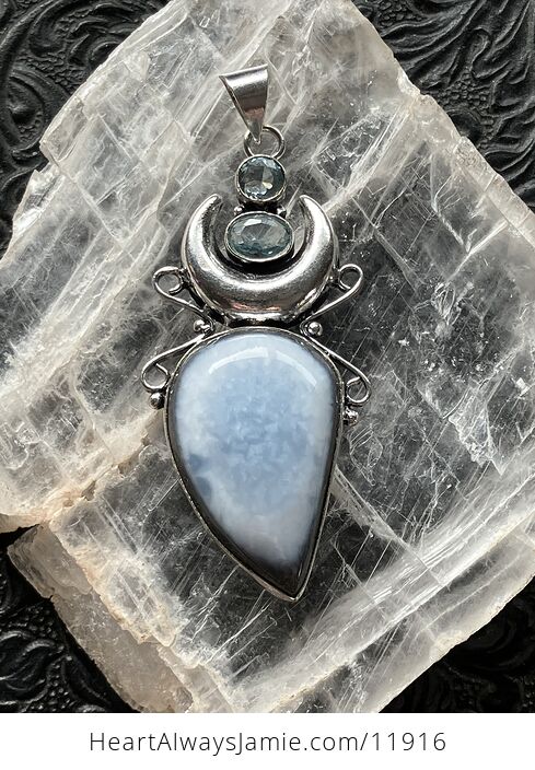 Natural Owyhee Blue Opal and Faceted Topaz Witchy Mustic Lunar Crystal Stone Jewelry Pendant - #roy0liXZNsc-1