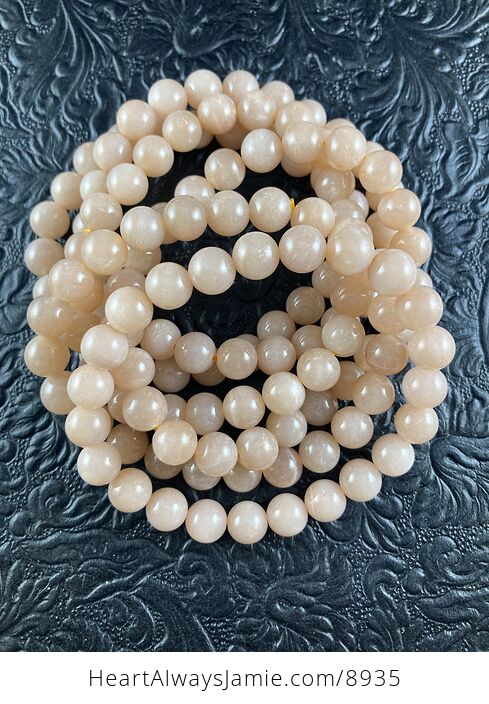 Natural Peach Moonstone 8mm Beaded Gemstone Jewelry Crystal Bracelet - #ymP8QEQfzVY-6