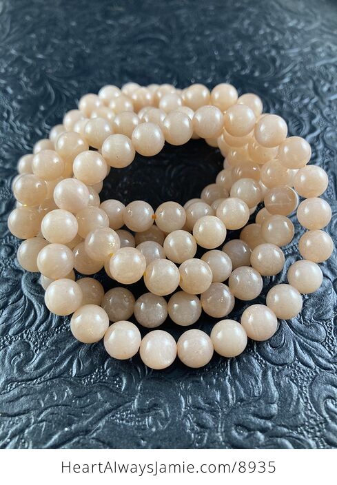 Natural Peach Moonstone 8mm Beaded Gemstone Jewelry Crystal Bracelet - #ymP8QEQfzVY-7