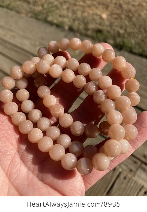 Natural Peach Moonstone 8mm Beaded Gemstone Jewelry Crystal Bracelet - #ymP8QEQfzVY-1