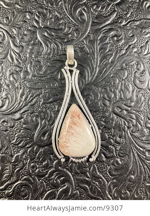 Natural Peach Scolecite with Stilbite Crystal Stone Jewelry Pendant - #V5iCyqCxEnY-1