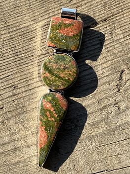 Natural Pink and Green Unakite Crystal Stone Jewelry Pendant #OC2oJKk9JlM