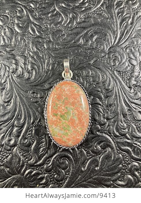 Natural Pink and Green Unakite Crystal Stone Jewelry Pendant - #GoTcPK85q0A-1