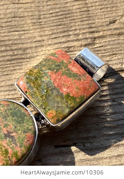 Natural Pink and Green Unakite Crystal Stone Jewelry Pendant - #OC2oJKk9JlM-3