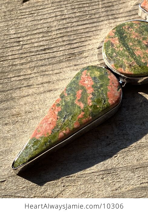 Natural Pink and Green Unakite Crystal Stone Jewelry Pendant - #OC2oJKk9JlM-5
