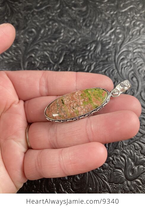 Natural Pink and Green Unakite Crystal Stone Jewelry Pendant - #hSqWC2jVVhQ-5