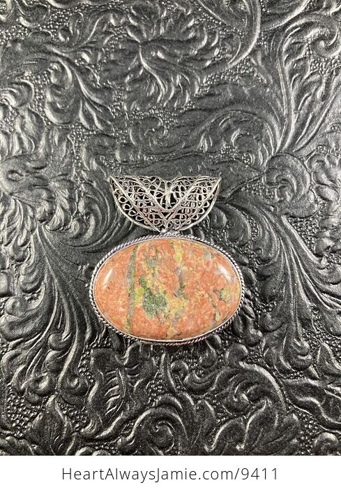 Natural Pink and Green Unakite Crystal Stone Jewelry Pendant - #lRLfl6mITc0-1