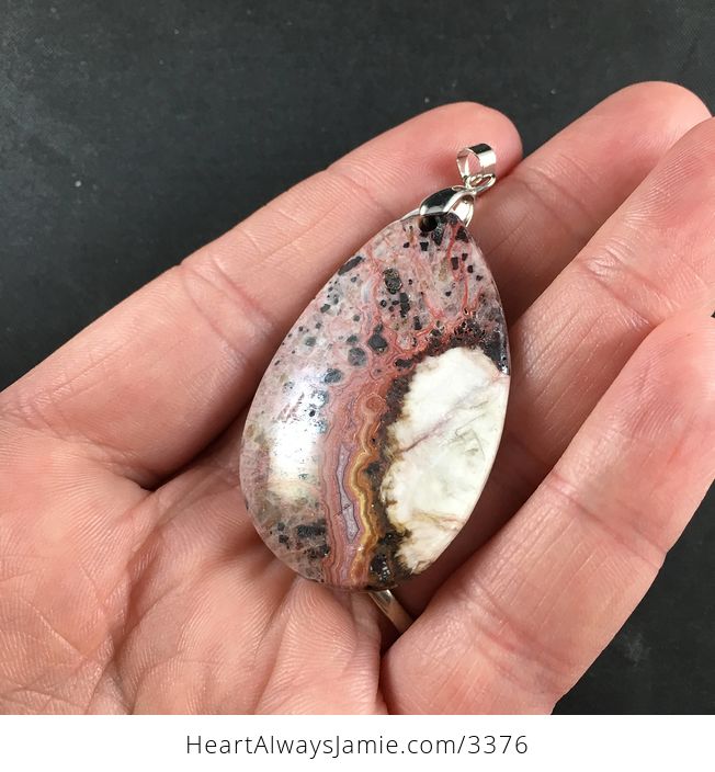 Natural Pink Brown and Beige Crazy Lace Agate Stone Pendant Necklace Jewelry - #hGSKlprDHeg-3