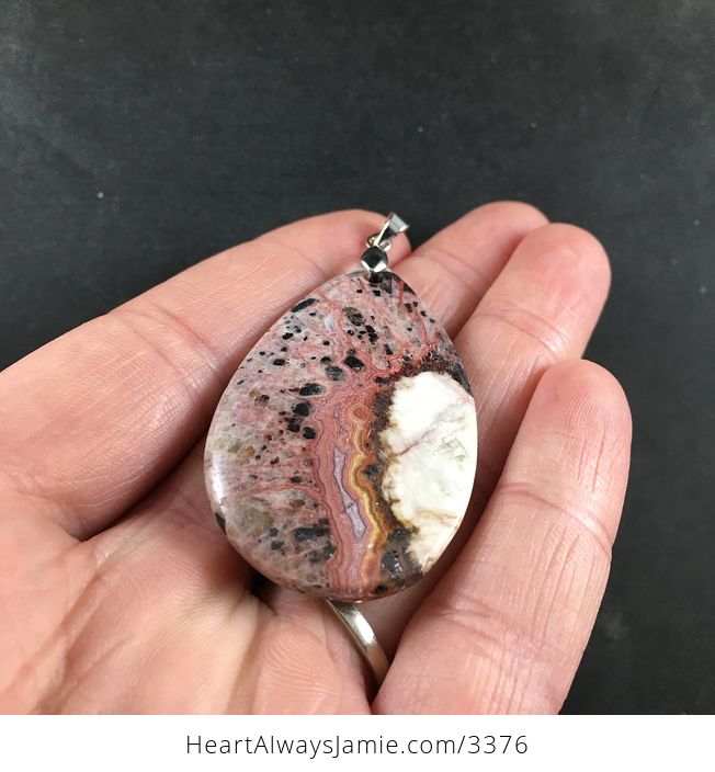 Natural Pink Brown and Beige Crazy Lace Agate Stone Pendant Necklace Jewelry - #hGSKlprDHeg-4