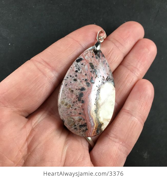 Natural Pink Brown and Beige Crazy Lace Agate Stone Pendant Necklace Jewelry - #hGSKlprDHeg-2