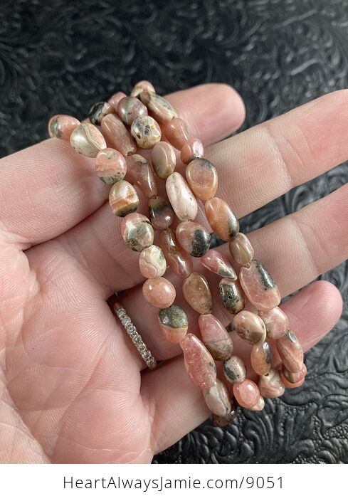 Natural Pink Rhodochrosite Beaded Tumble Gemstone Jewelry Bracelet - #qlqODWMharQ-3