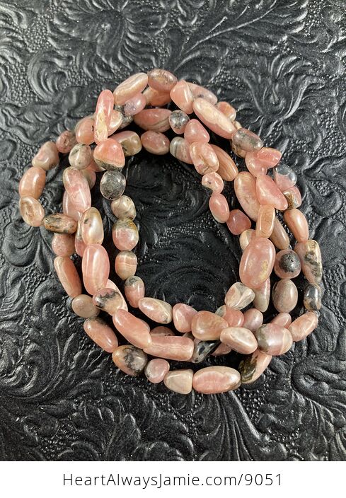Natural Pink Rhodochrosite Beaded Tumble Gemstone Jewelry Bracelet - #qlqODWMharQ-1