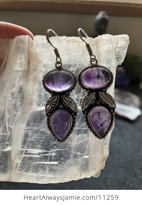 Natural Purple Amethyst Stone Crystal Earrings Jewelry - #fiQlJ0e7XgQ-8