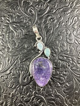 Natural Purple Lepidolite and Larimar Crystal Stone Jewelry Pendant #RRExTtcAtsA
