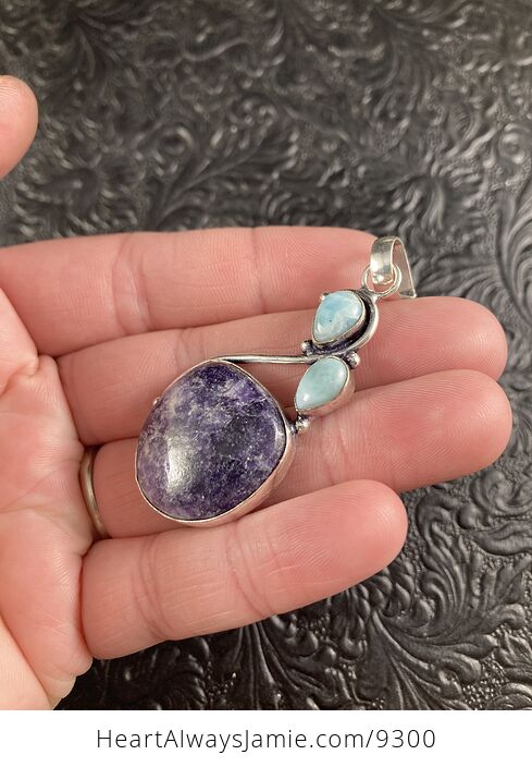 Natural Purple Lepidolite and Larimar Crystal Stone Jewelry Pendant - #2p36Z0zBs5c-4