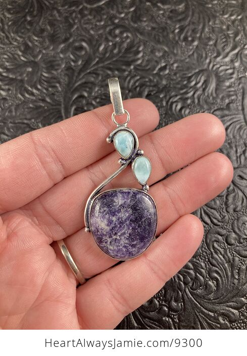 Natural Purple Lepidolite and Larimar Crystal Stone Jewelry Pendant - #2p36Z0zBs5c-2