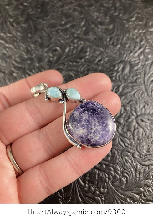 Natural Purple Lepidolite and Larimar Crystal Stone Jewelry Pendant - #2p36Z0zBs5c-5