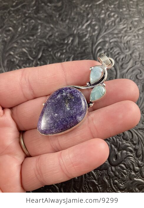 Natural Purple Lepidolite and Larimar Crystal Stone Jewelry Pendant - #RRExTtcAtsA-4