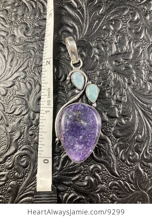 Natural Purple Lepidolite and Larimar Crystal Stone Jewelry Pendant - #RRExTtcAtsA-3