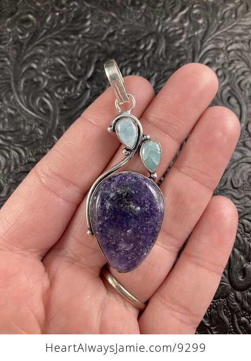 Natural Purple Lepidolite and Larimar Crystal Stone Jewelry Pendant - #RRExTtcAtsA-2