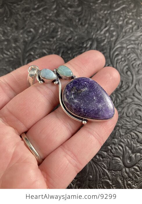 Natural Purple Lepidolite and Larimar Crystal Stone Jewelry Pendant - #RRExTtcAtsA-5