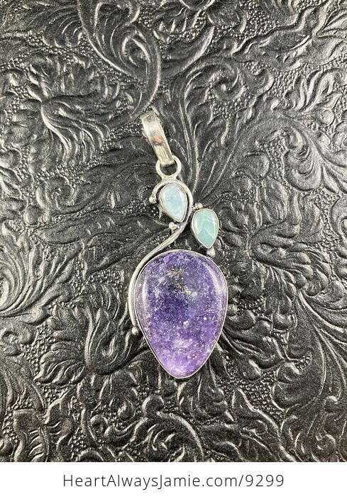 Natural Purple Lepidolite and Larimar Crystal Stone Jewelry Pendant - #RRExTtcAtsA-1