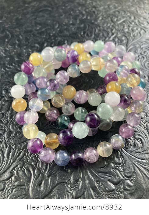Natural Rainbow Fluorite 7 to 8mm Gemstone Jewelry Bracelet - #NHP5cUk8hpE-1
