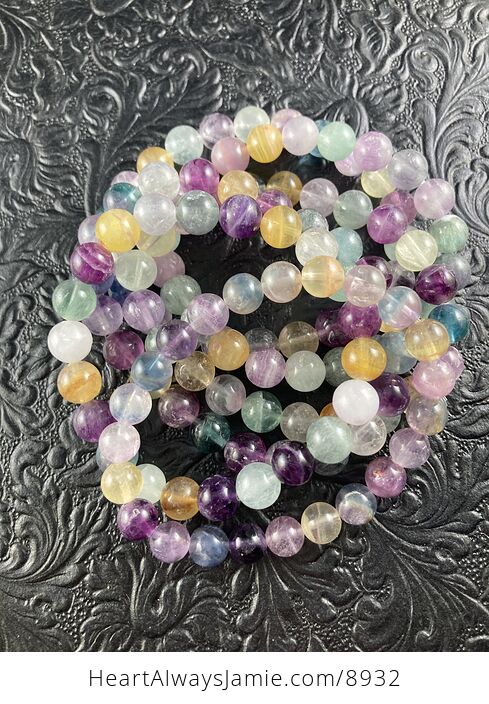 Natural Rainbow Fluorite 7 to 8mm Gemstone Jewelry Bracelet - #NHP5cUk8hpE-4