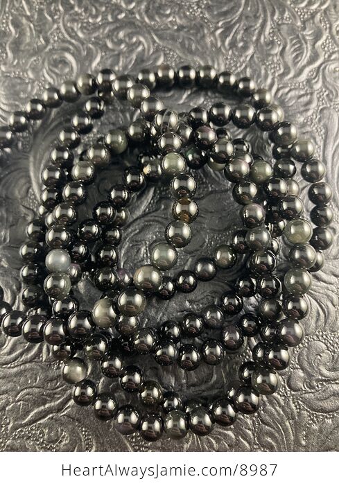 Natural Rainbow Obsidian Heaven Eye 6mm Gemstone Jewelry Bracelet - #M1T84ouNePY-3