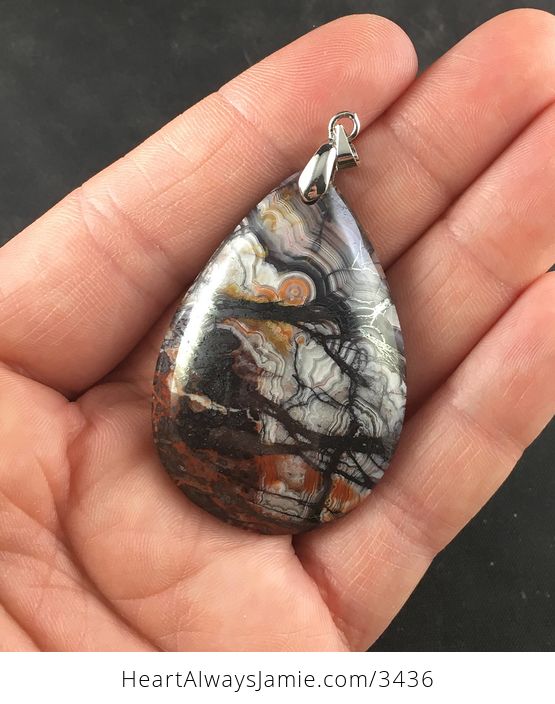Natural Red Black White and Orange Mexico Crazy Lace Agate Stone Pendant - #wlbYWtrbg5A-1