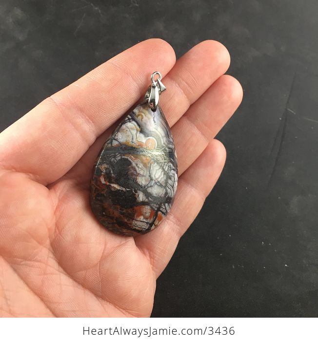 Natural Red Black White and Orange Mexico Crazy Lace Agate Stone Pendant Necklace - #wlbYWtrbg5A-2