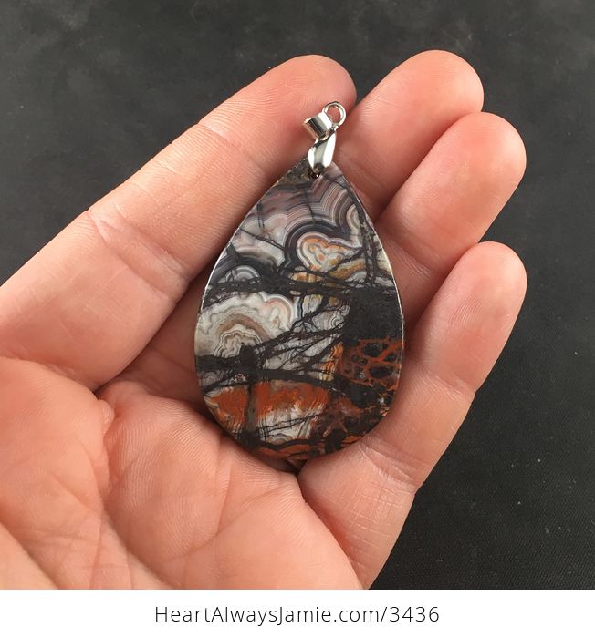 Natural Red Black White and Orange Mexico Crazy Lace Agate Stone Pendant Necklace - #wlbYWtrbg5A-5