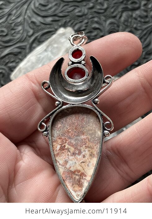 Natural Rosetta Picture Stone and Garnet Witchy Mustic Lunar Crystal Stone Jewelry Pendant - #Dn7E6sRl8u4-5
