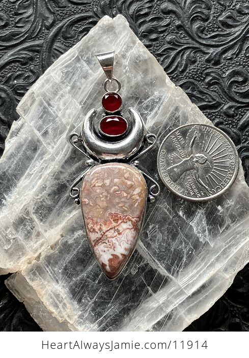 Natural Rosetta Picture Stone and Garnet Witchy Mustic Lunar Crystal Stone Jewelry Pendant - #Dn7E6sRl8u4-6