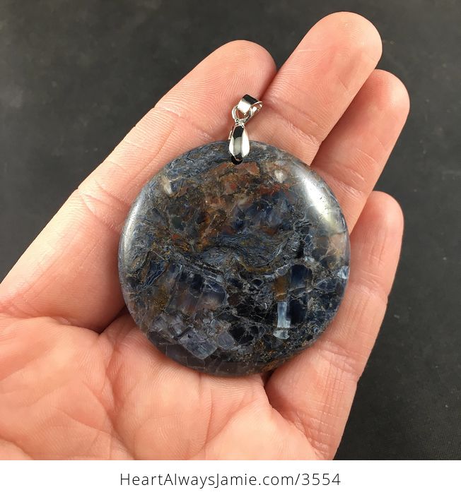 Natural Round Blue and Red Pietersite Tempest Stone Jewelry Pendant Necklace - #PDz0RD9oWHE-2