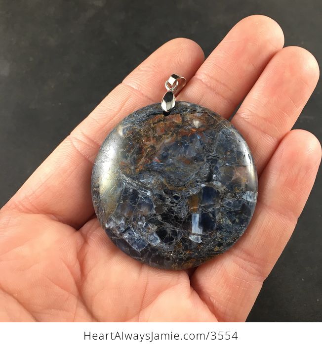Natural Round Blue and Red Pietersite Tempest Stone Jewelry Pendant Necklace - #PDz0RD9oWHE-3